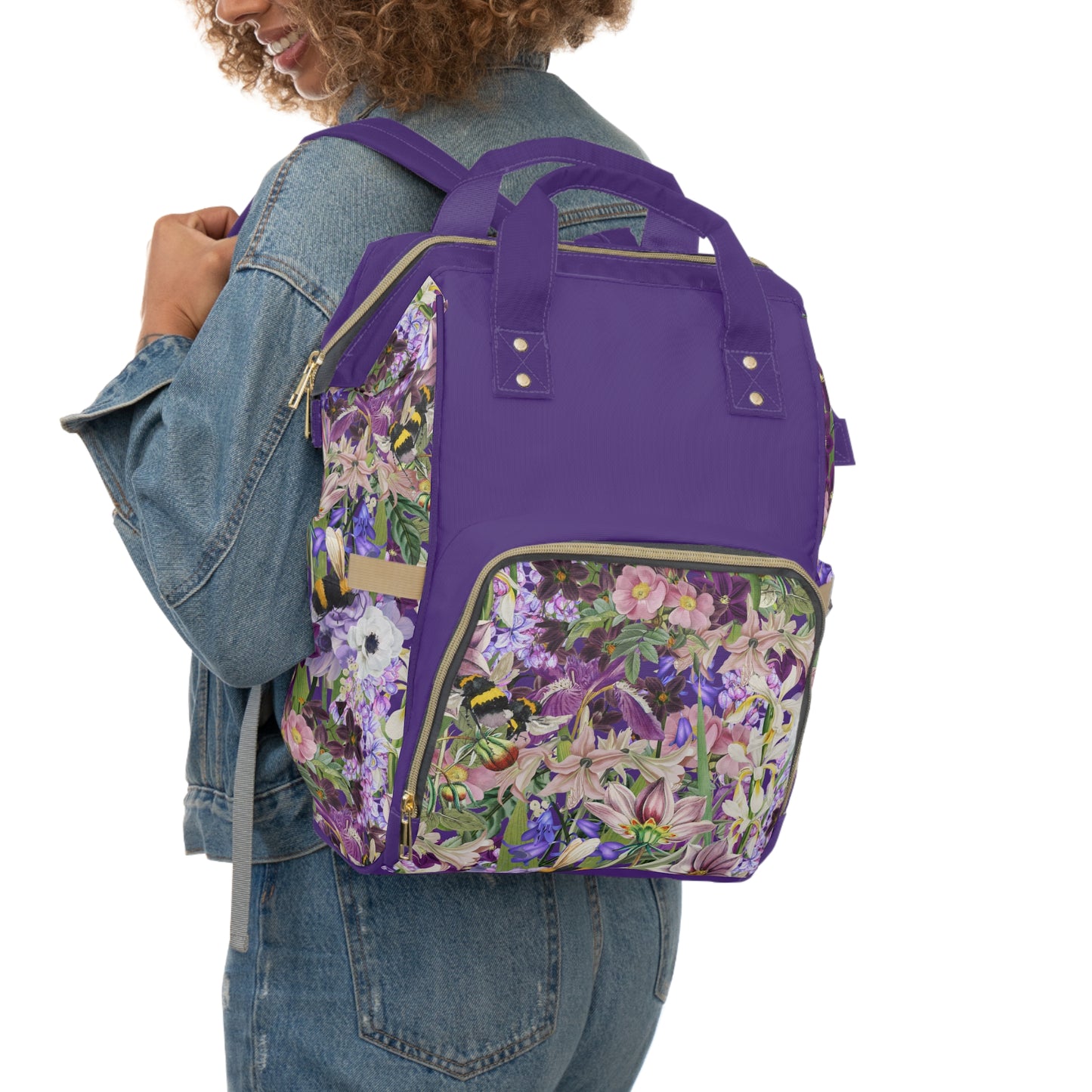 Purple Iris Floral Design Multifunctional Backpack