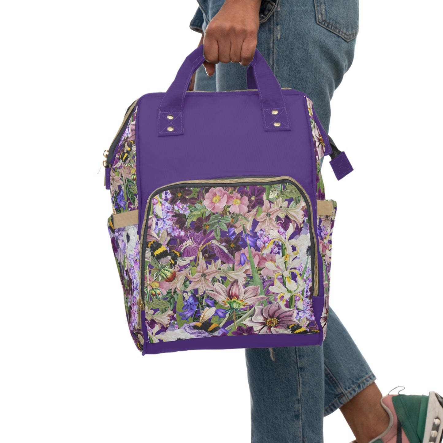 Purple Iris Floral Design Multifunctional Backpack