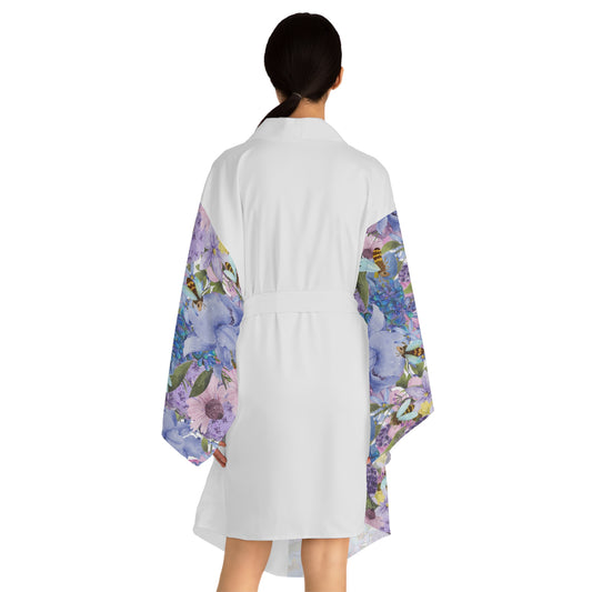 Áo choàng kimono dài tay màu xanh Iris (AOP)