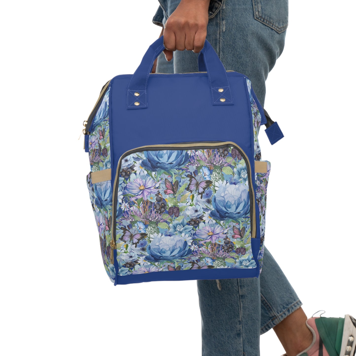 Blue Peony Flowers Multifunctional Backpack