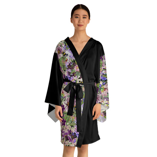 Áo choàng kimono dài tay hoa Iris màu tím (AOP)