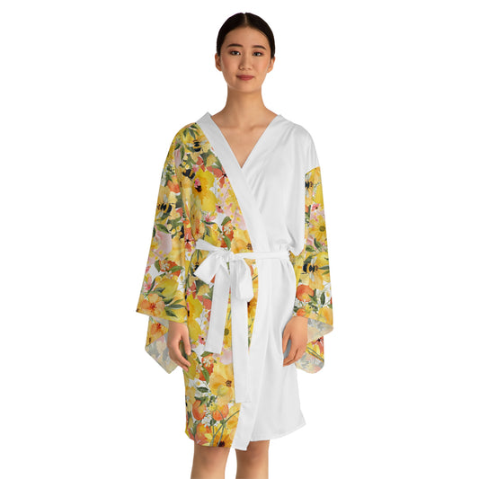 Yellow Cosmos Long Sleeve Kimono Robe (AOP)