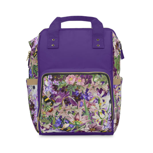 Purple Iris Floral Design Multifunctional Backpack