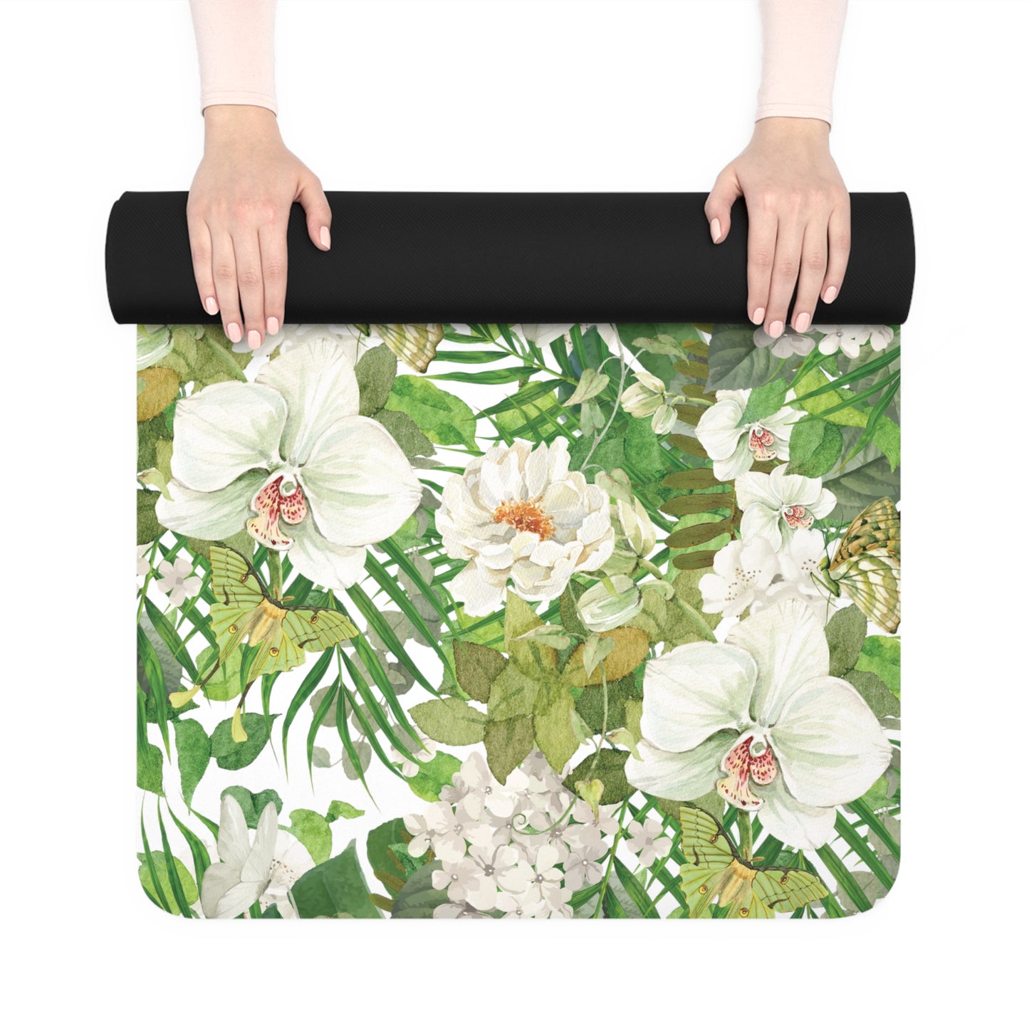 Rubber Yoga Mat | White Phalaenopsis