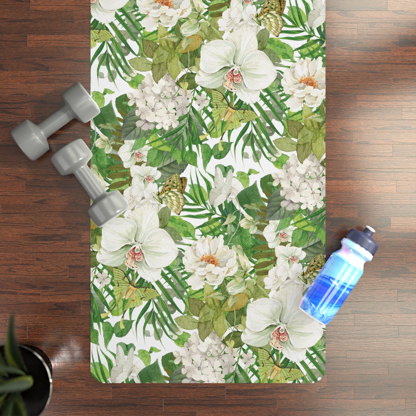 Rubber Yoga Mat | White Phalaenopsis