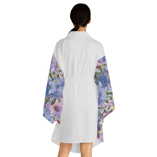 Áo choàng kimono dài tay màu xanh Iris (AOP)