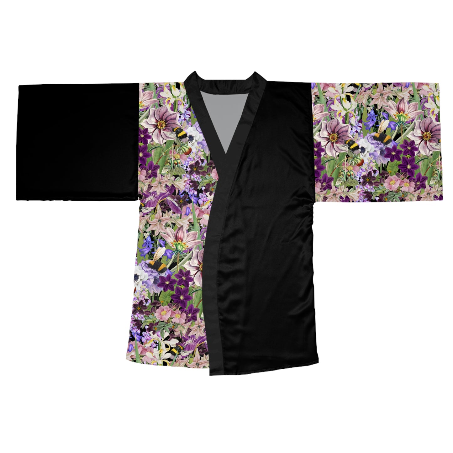 Áo choàng kimono dài tay hoa Iris màu tím (AOP)