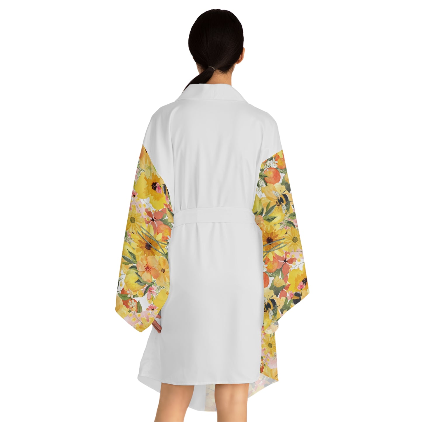 Yellow Cosmos Long Sleeve Kimono Robe (AOP)